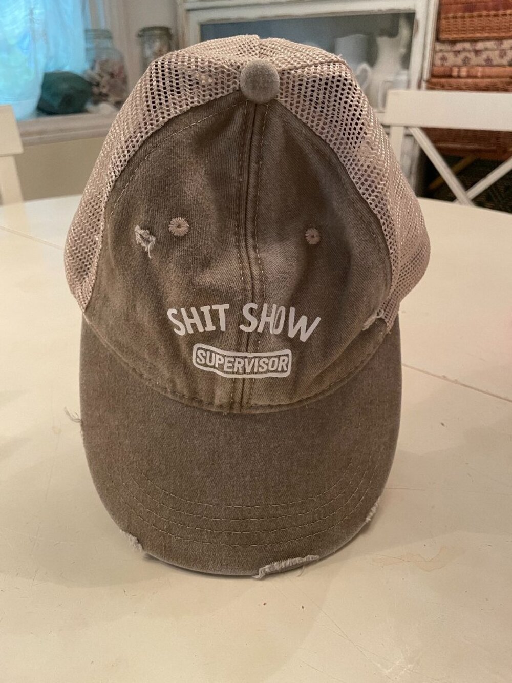 SH*T SHOW SUPERVISOR Distressed Beige Baseball Cap Hat